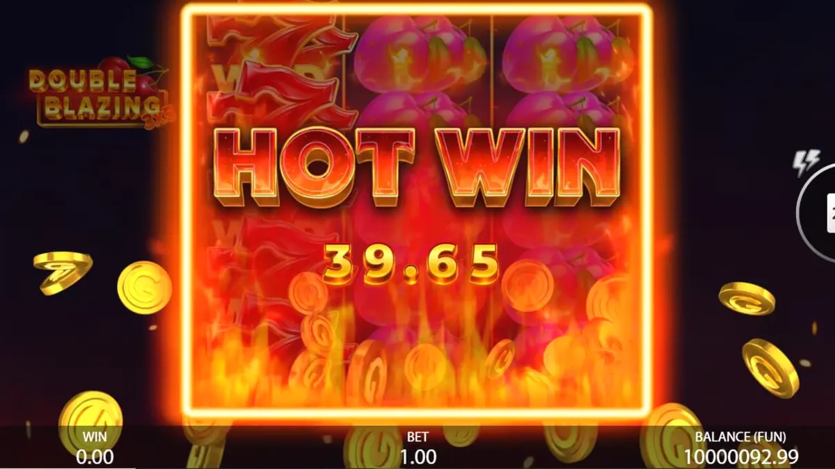 Interface do jogo de slot 3x5 Double Blazing com símbolos clássicos de frutas e fogo