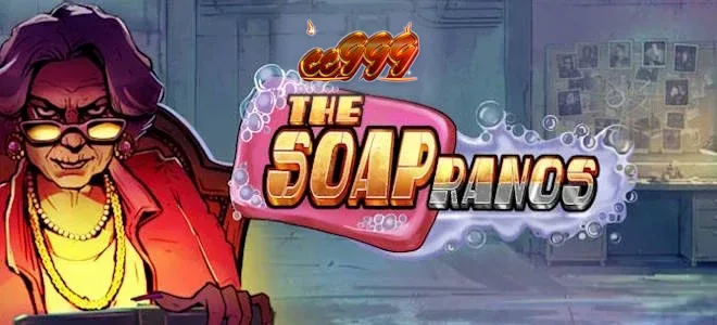 Interface do jogo de slot Soapranos com elementos neon e grade de 5x3